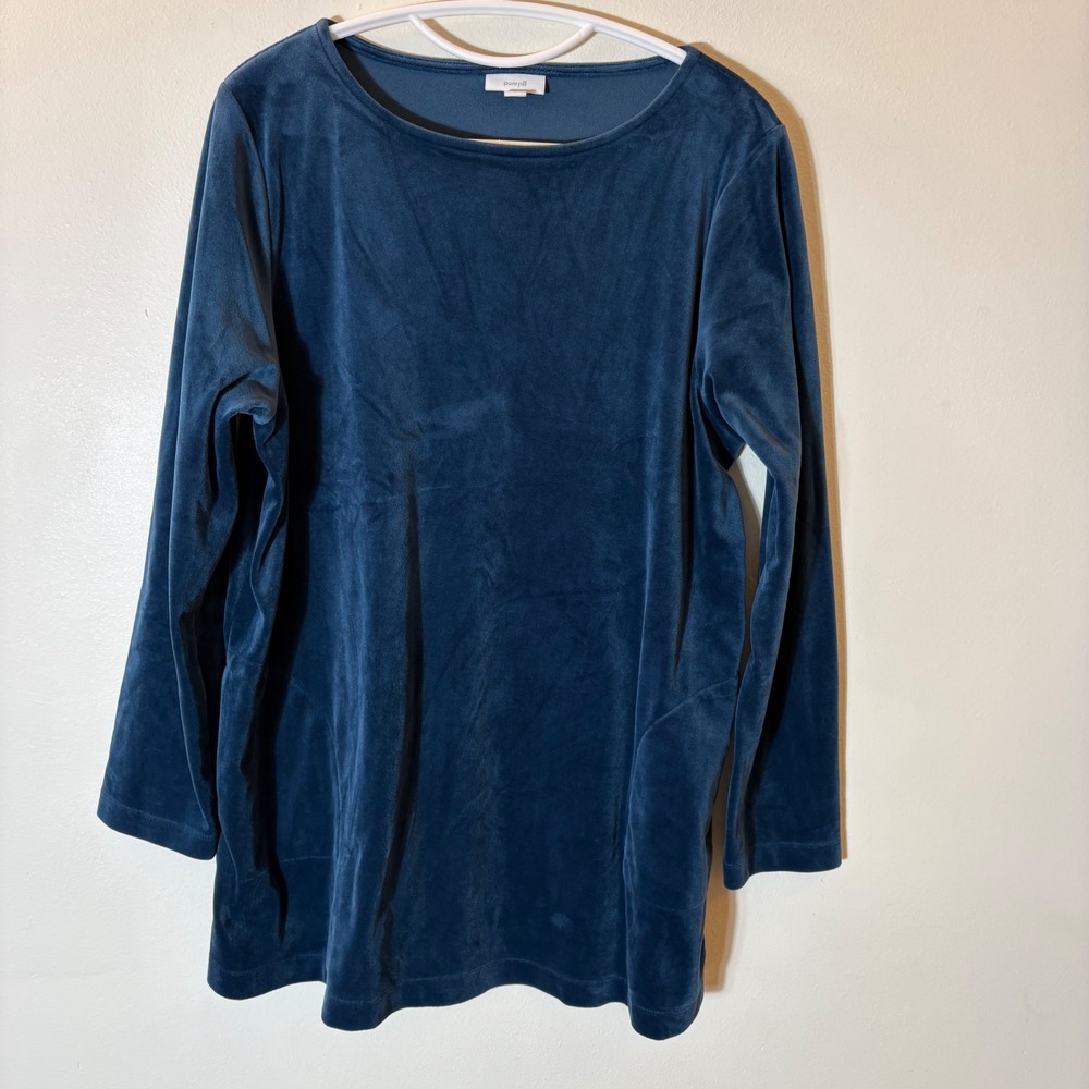 J. Jill Pure Jill Blue Velour Tunic Top‎ Long Sleeve Boat Neck Size Large